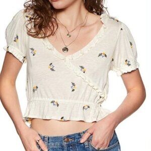 Nwt Free‎ People Full Bloom Ruffle Top Ecru Linen Size Small Crop Bohemian Boho